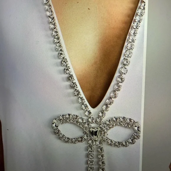 AREA White Dress with Crystal Detail - Picture 5 of 12